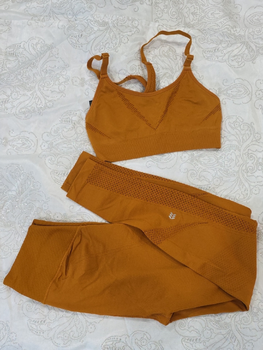 all in motion Rust Orange Seamless Ribbed Sports Bra & Leggings Set